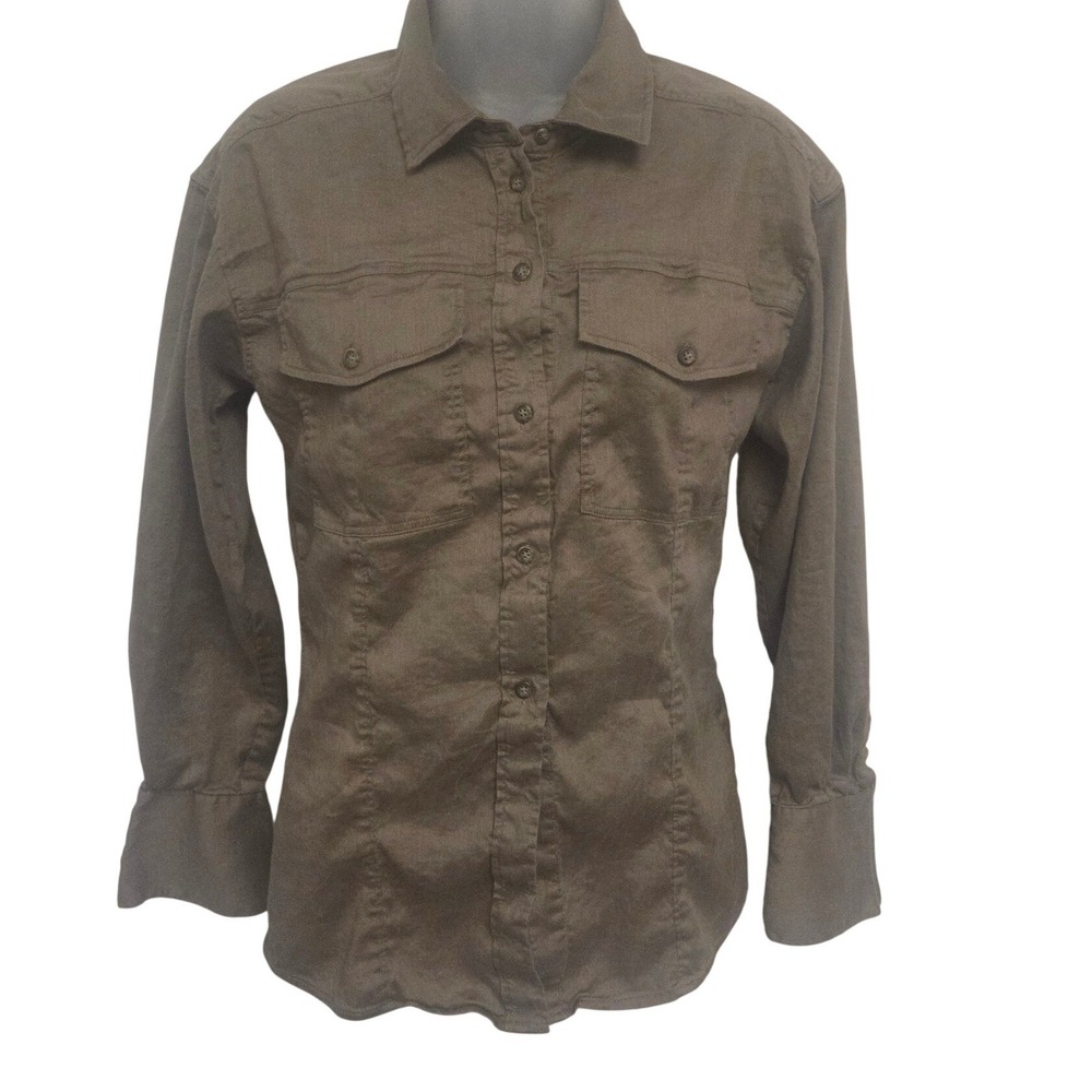 FRAME Denim Utility Button Down Shirt Olive Khaki Brown Long Sleeve Womens M